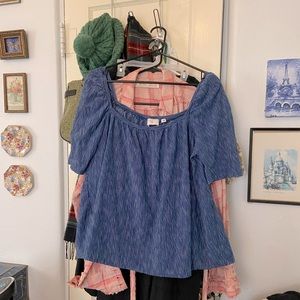 Anthropologie postmark blue square neck top